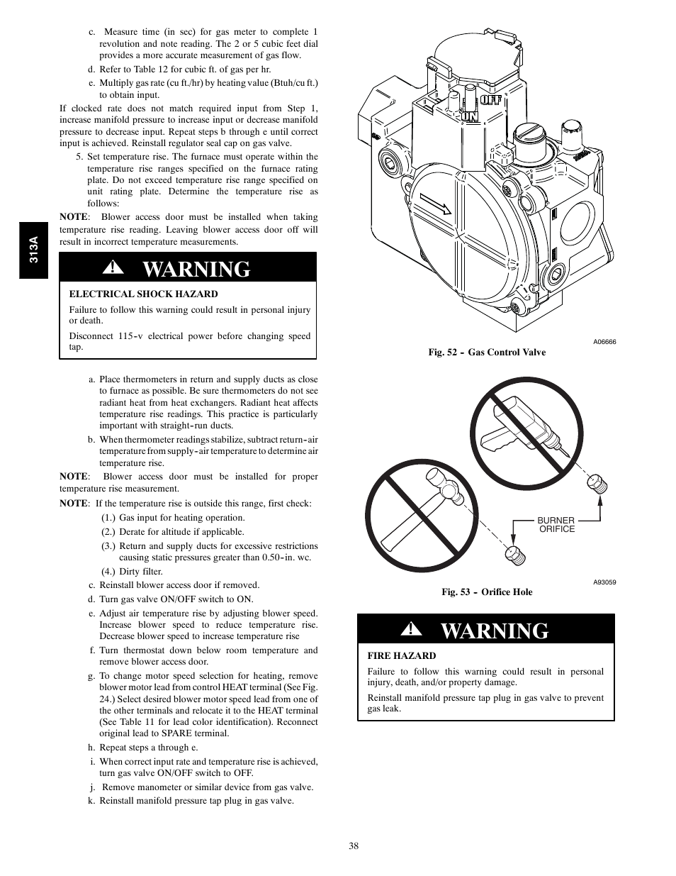 Warning | Bryant 313AAV User Manual | Page 38 / 54