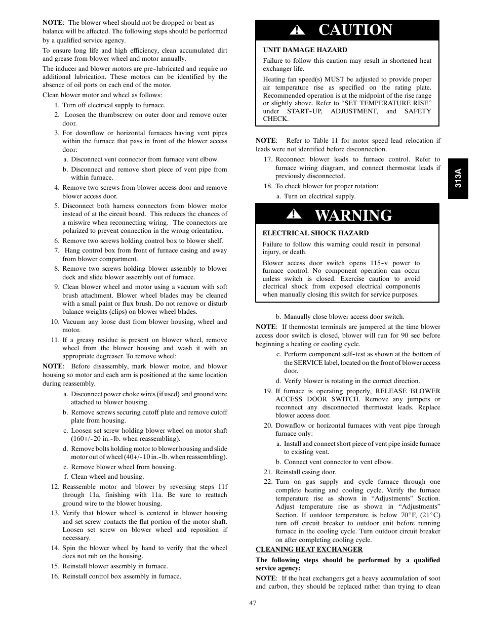 Caution, Warning | Bryant 313AAV User Manual | Page 47 / 54