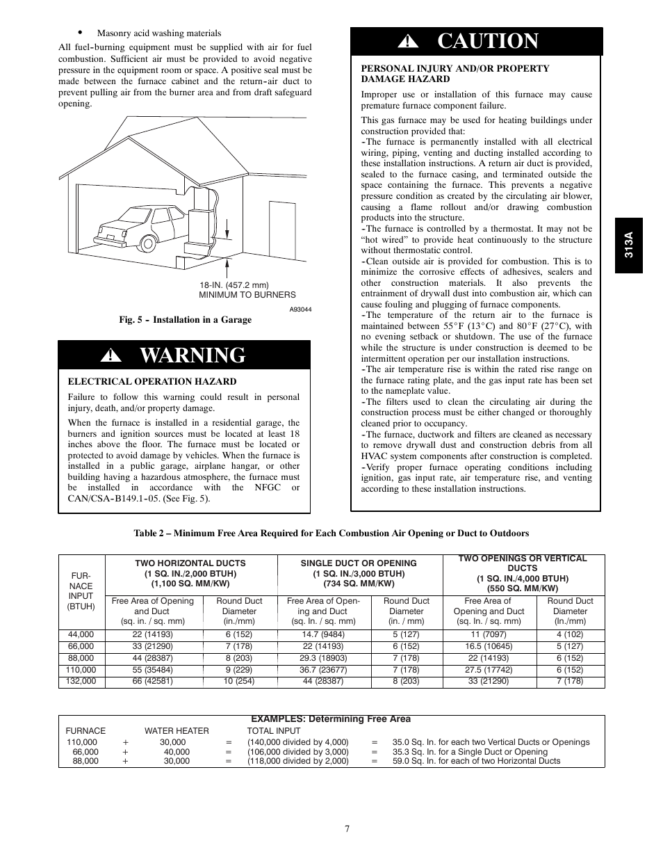 Warning, Caution | Bryant 313AAV User Manual | Page 7 / 54