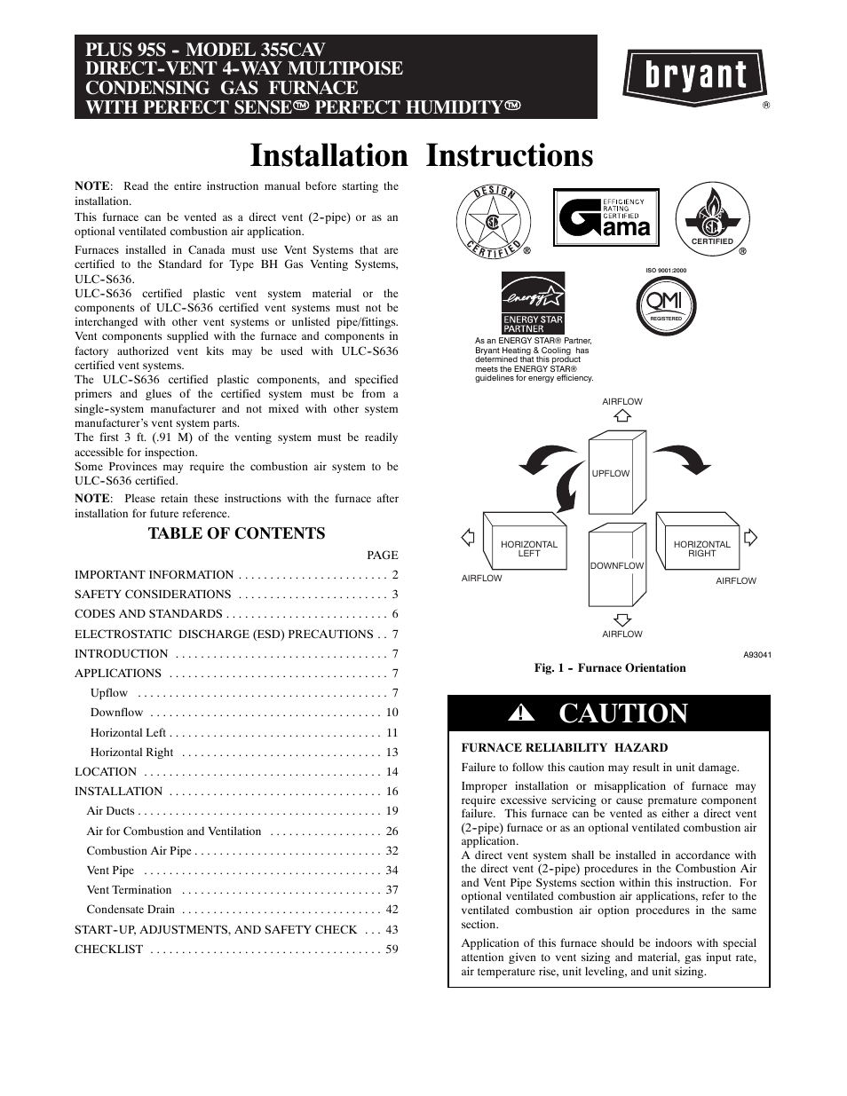 Bryant Condensing Gas 355CAV User Manual | 60 pages