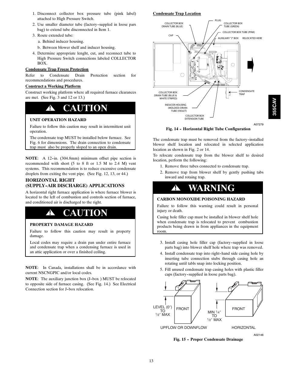 Caution, Warning | Bryant Condensing Gas 355CAV User Manual | Page 13 / 60