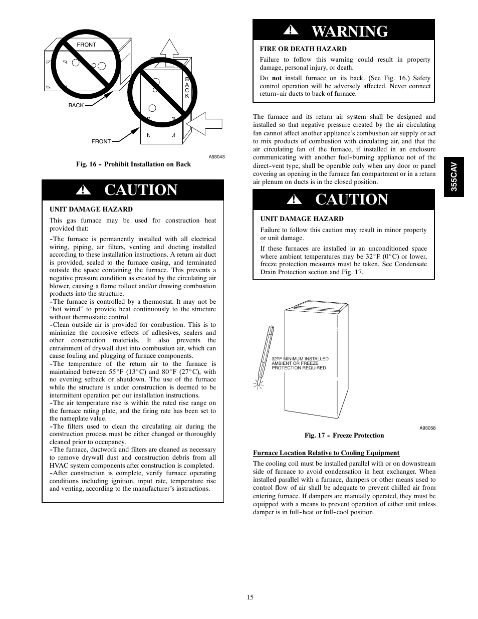 Caution, Warning | Bryant Condensing Gas 355CAV User Manual | Page 15 / 60