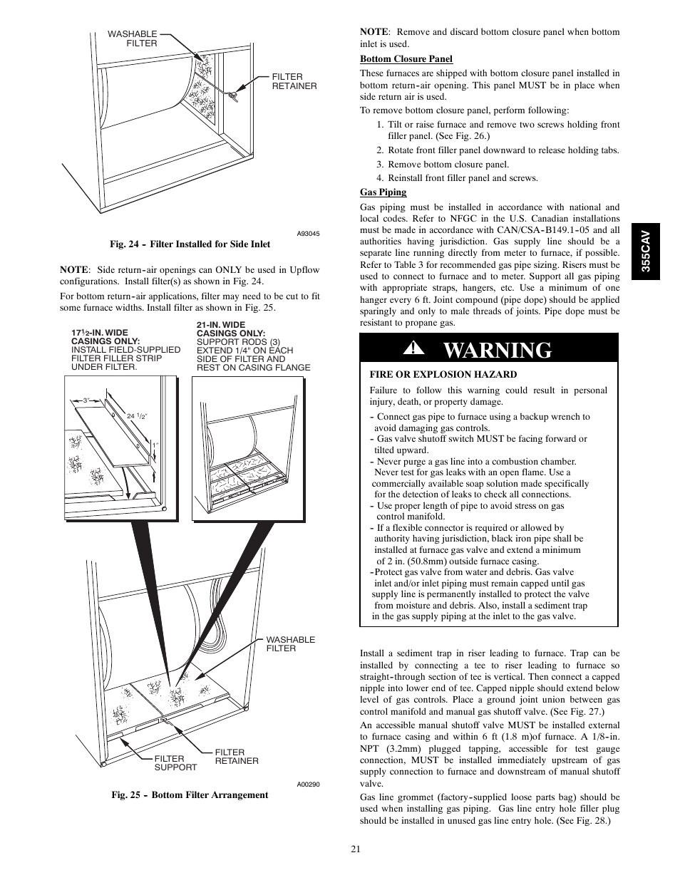 Warning | Bryant Condensing Gas 355CAV User Manual | Page 21 / 60