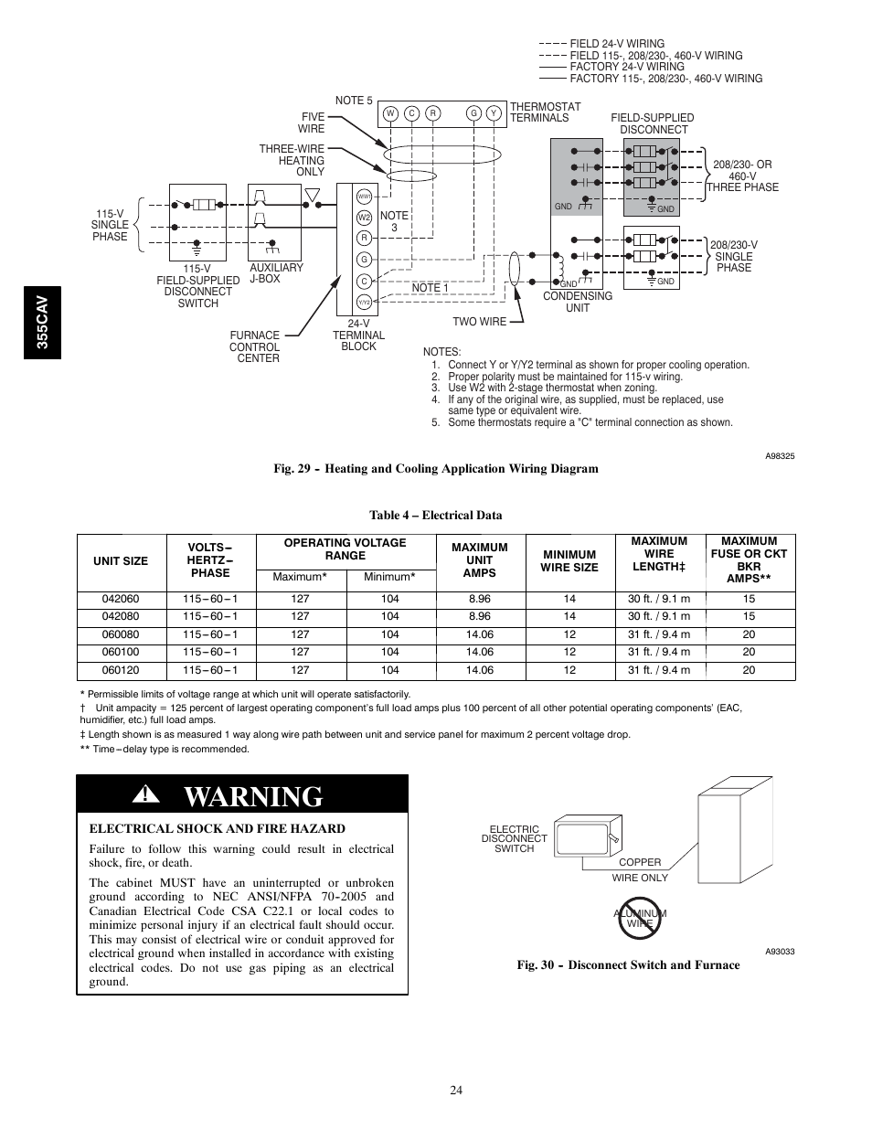 Warning | Bryant Condensing Gas 355CAV User Manual | Page 24 / 60