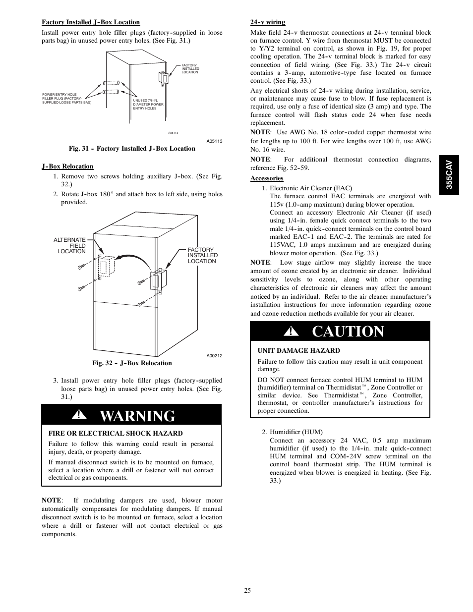 Warning, Caution | Bryant Condensing Gas 355CAV User Manual | Page 25 / 60