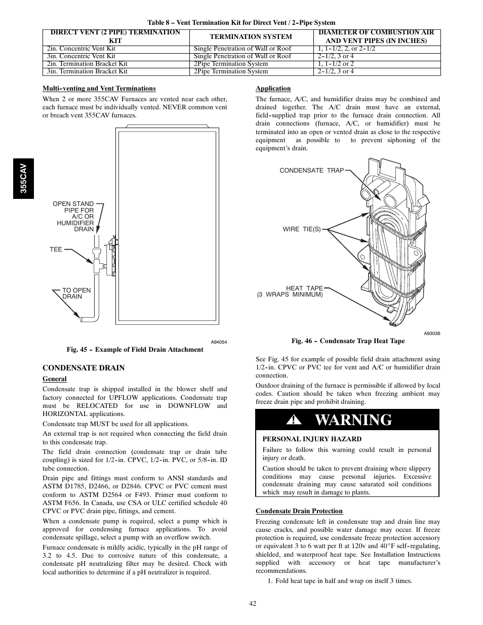 Warning | Bryant Condensing Gas 355CAV User Manual | Page 42 / 60