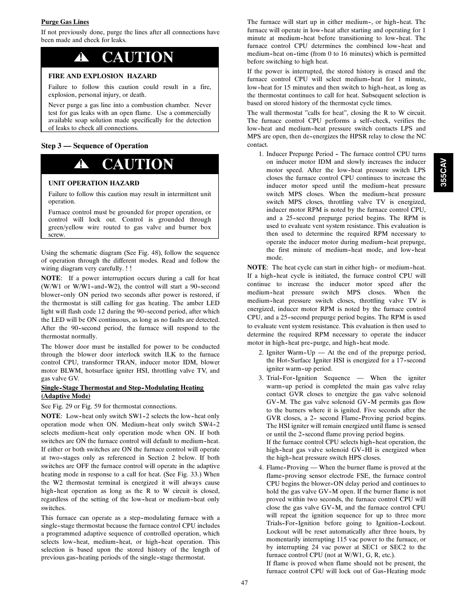 Caution | Bryant Condensing Gas 355CAV User Manual | Page 47 / 60