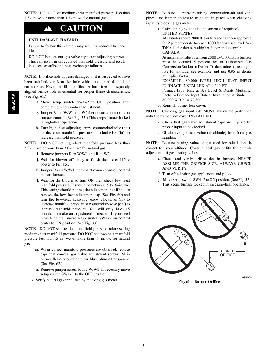 Caution | Bryant Condensing Gas 355CAV User Manual | Page 54 / 60