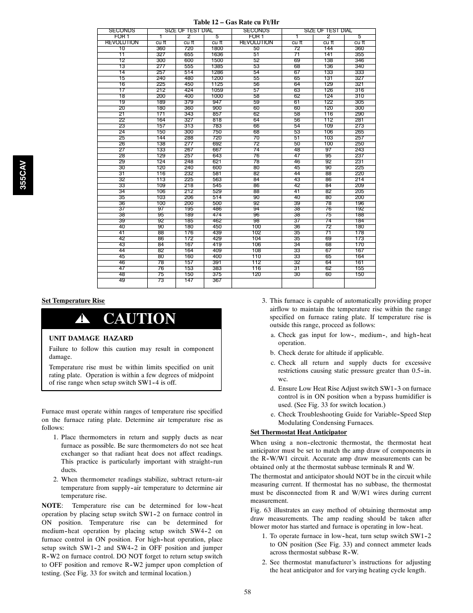 Caution, 355c a v | Bryant Condensing Gas 355CAV User Manual | Page 58 / 60