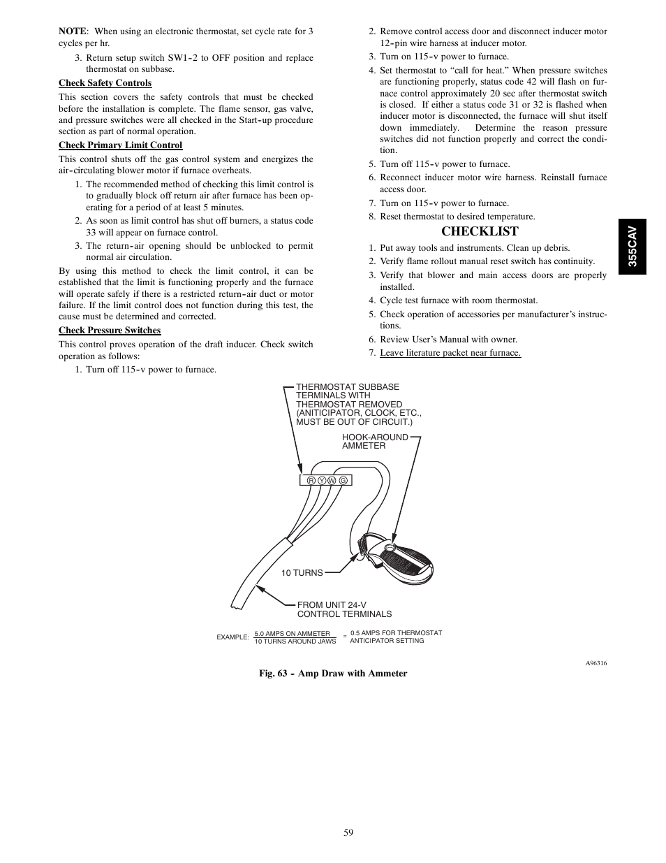 Checklist | Bryant Condensing Gas 355CAV User Manual | Page 59 / 60