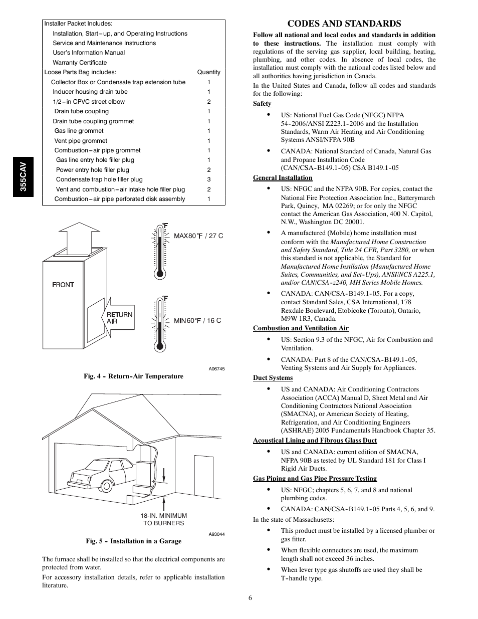 Codes and standards | Bryant Condensing Gas 355CAV User Manual | Page 6 / 60