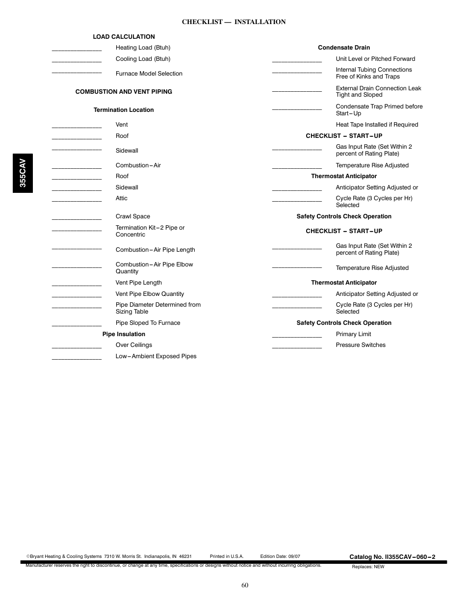 Bryant Condensing Gas 355CAV User Manual | Page 60 / 60