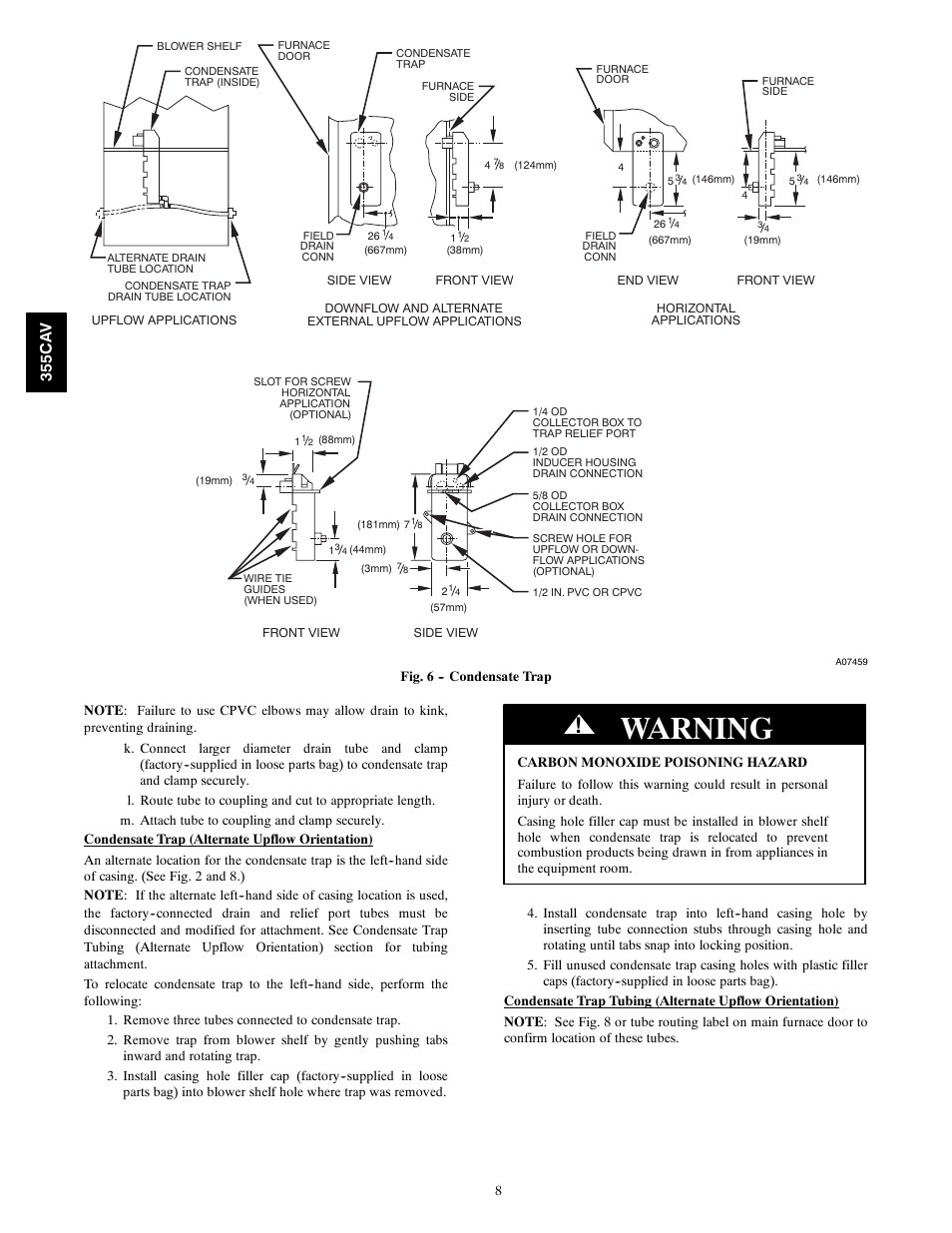 Warning, 355c a v | Bryant Condensing Gas 355CAV User Manual | Page 8 / 60