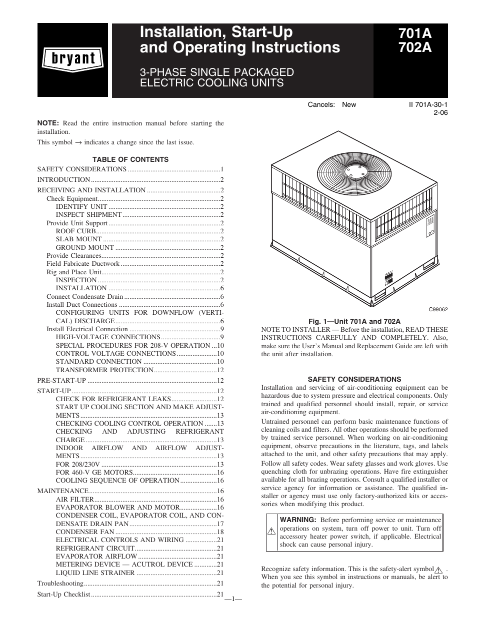 Bryant 701A User Manual | 24 pages