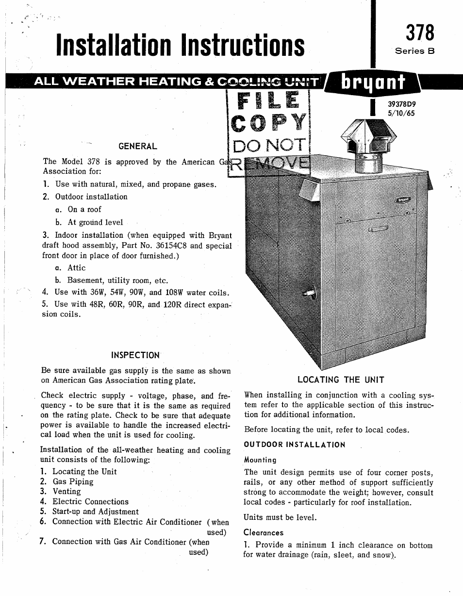 Bryant Model 378 User Manual | 11 pages