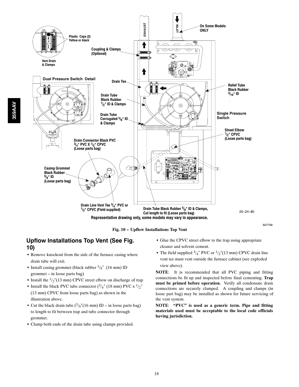 Upflow installations top vent (see fig. 10), 359aa v | Bryant 4-WAY MULTIPOISE 359AAV User Manual | Page 18 / 44