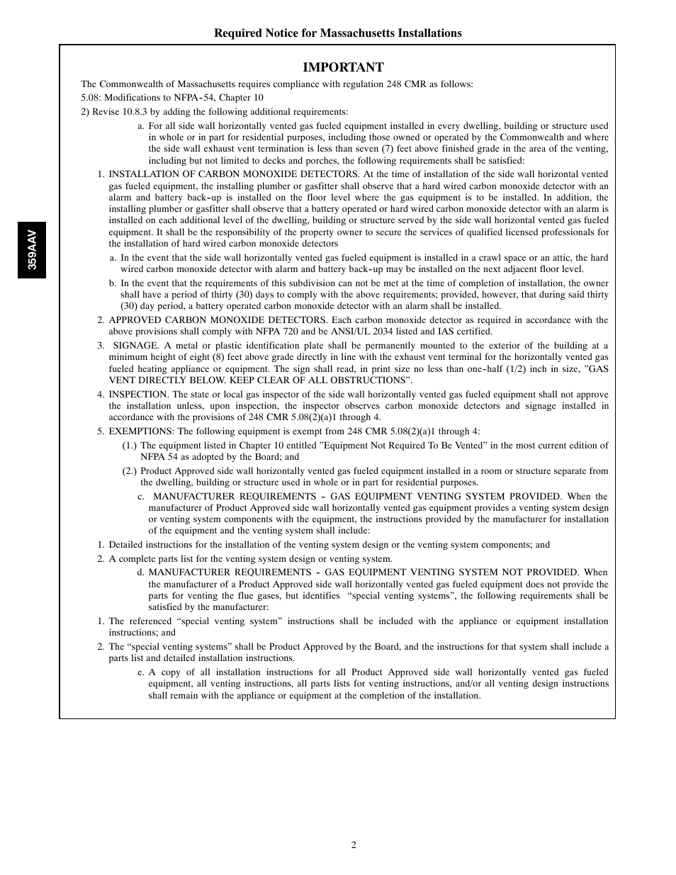 Important | Bryant 4-WAY MULTIPOISE 359AAV User Manual | Page 2 / 44