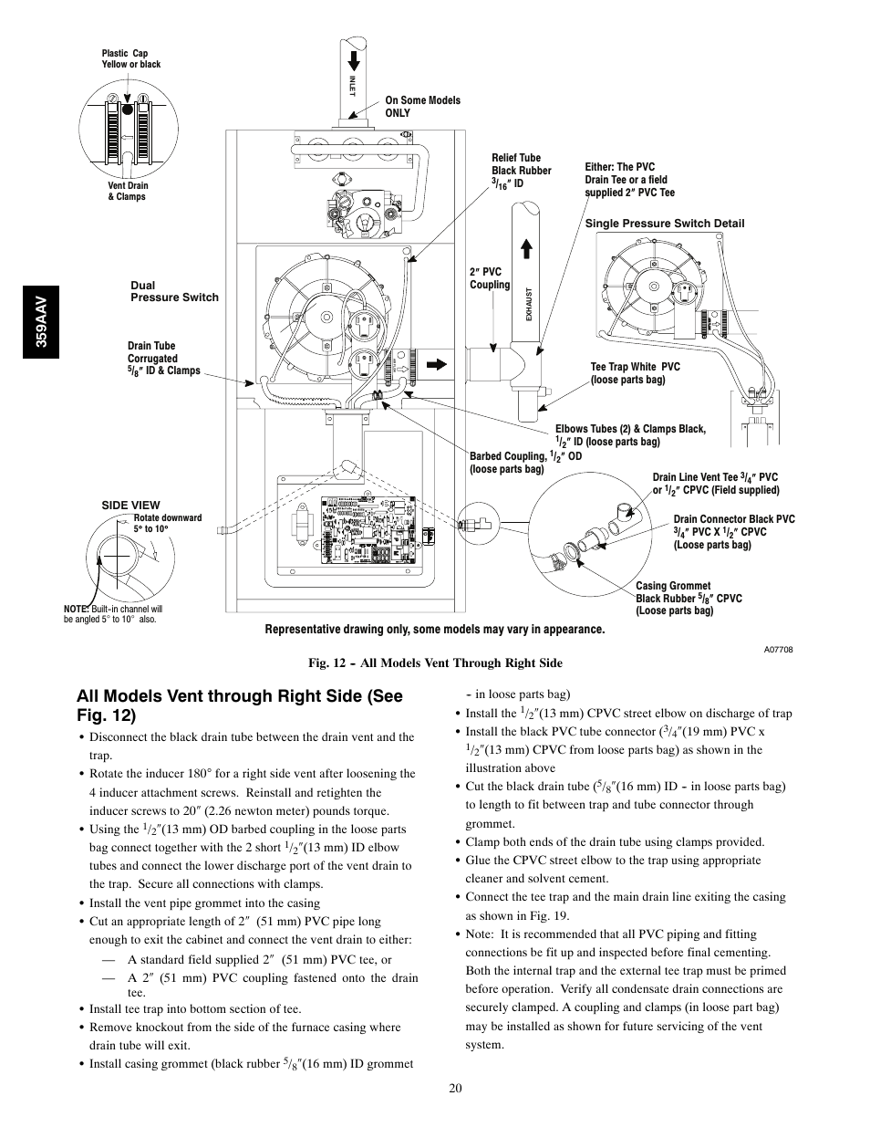 All models vent through right side (see fig. 12) | Bryant 4-WAY MULTIPOISE 359AAV User Manual | Page 20 / 44
