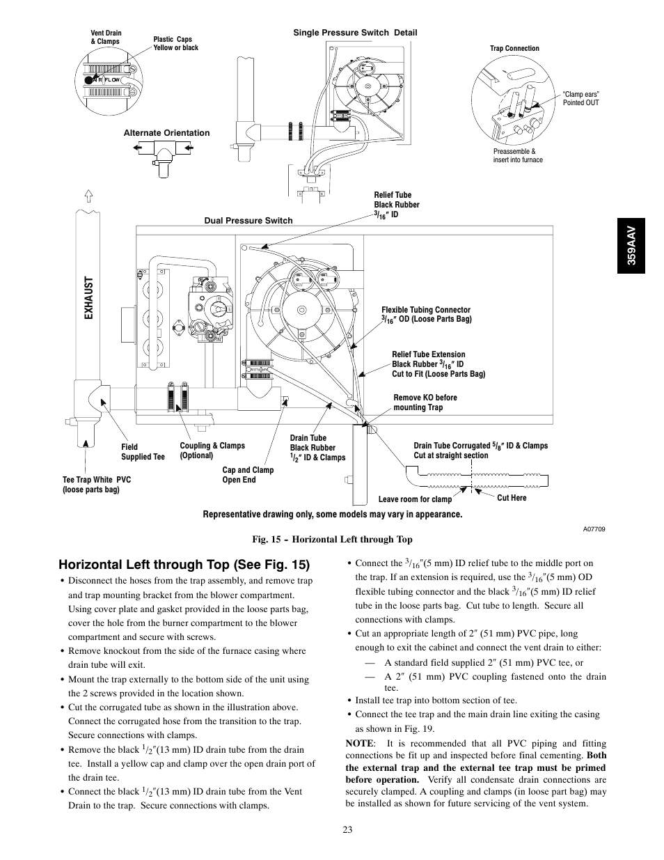 Horizontal left through top (see fig. 15), Exhaus t, 359aa v | Bryant 4-WAY MULTIPOISE 359AAV User Manual | Page 23 / 44