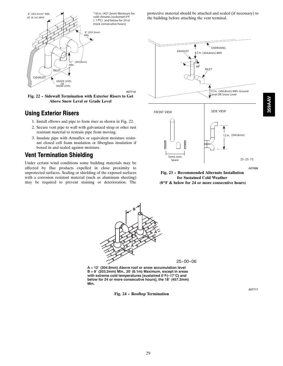 Using exterior risers, Vent termination shielding | Bryant 4-WAY MULTIPOISE 359AAV User Manual | Page 29 / 44