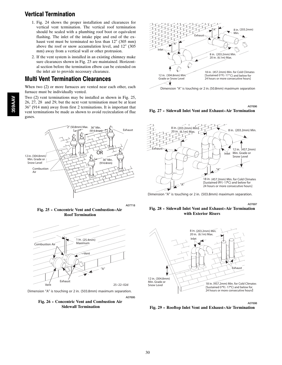 Vertical termination, Multi vent termination clearances | Bryant 4-WAY MULTIPOISE 359AAV User Manual | Page 30 / 44