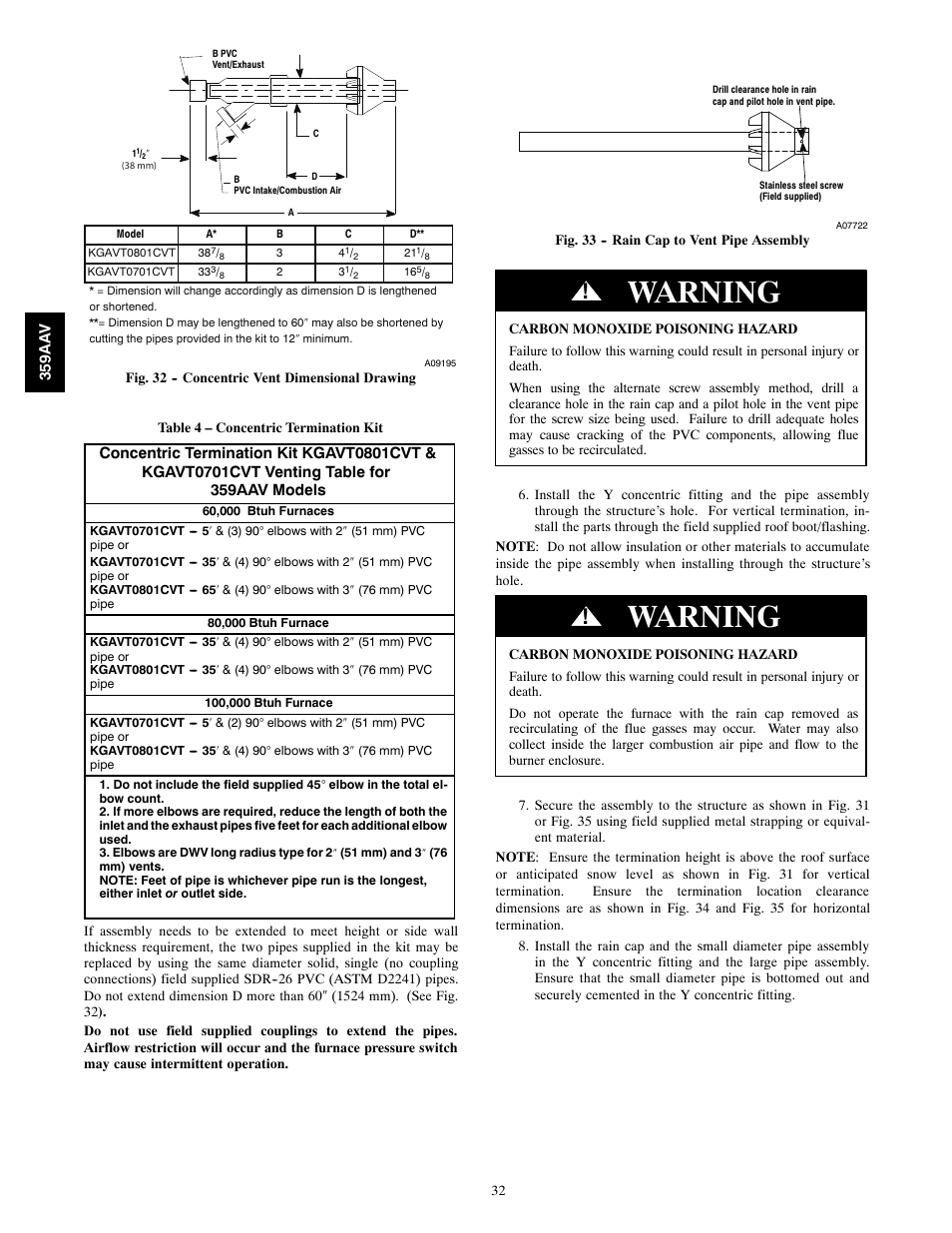 Warning | Bryant 4-WAY MULTIPOISE 359AAV User Manual | Page 32 / 44