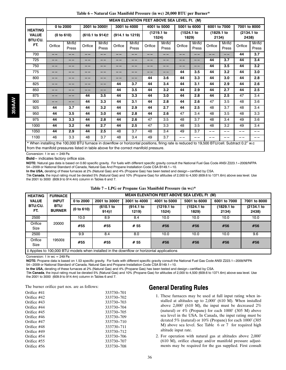 General derating rules | Bryant 4-WAY MULTIPOISE 359AAV User Manual | Page 36 / 44