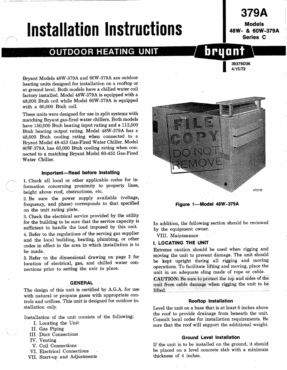 Bryant Outdoor Heating Unit 379A User Manual | 8 pages