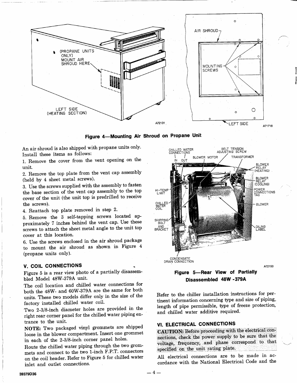 V. coil connections, Vi. electrical connections | Bryant Outdoor Heating Unit 379A User Manual | Page 4 / 8