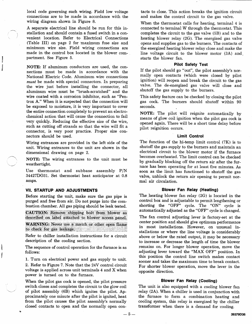 Vii. startup and adjustments, Limit control, Blower fan relay (heating) | Blower fan relay (codling) | Bryant Outdoor Heating Unit 379A User Manual | Page 5 / 8