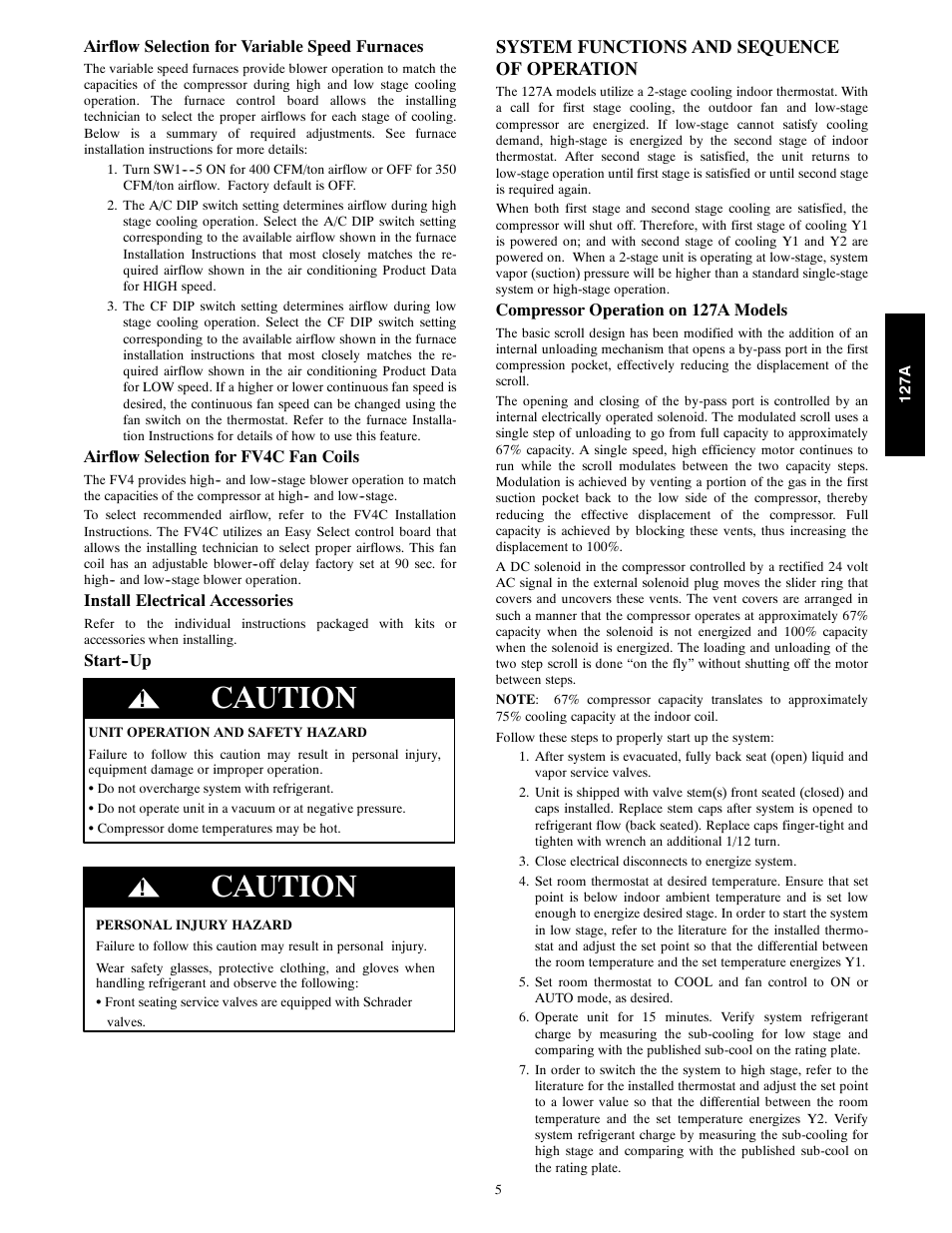 Caution, System functions and sequence of operation | Bryant 127A User Manual | Page 5 / 10