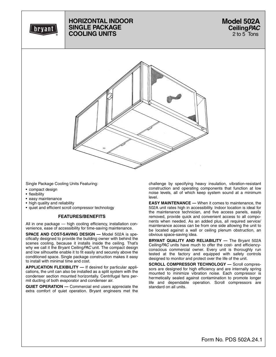 Bryant CeilingPAC 502A User Manual | 16 pages