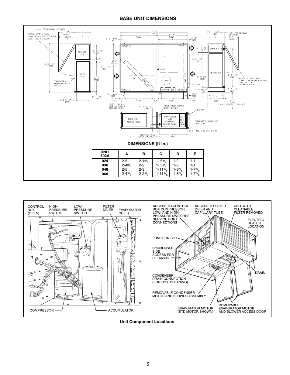 5base unit dimensions | Bryant CeilingPAC 502A User Manual | Page 5 / 16