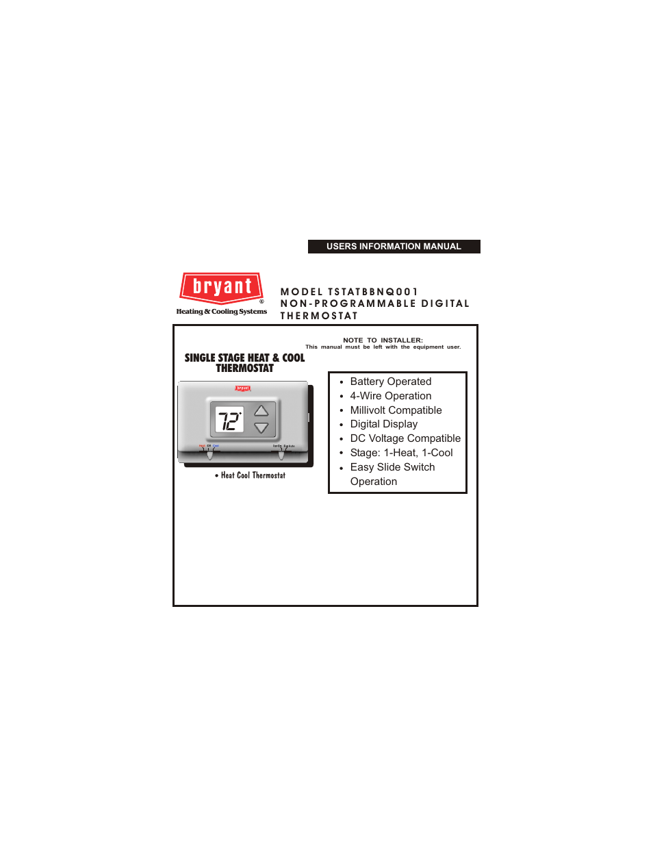 Bryant TSTATBBNQ001 User Manual | 24 pages