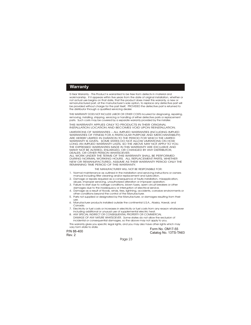 Warranty | Bryant TSTATBBNQ001 User Manual | Page 24 / 24
