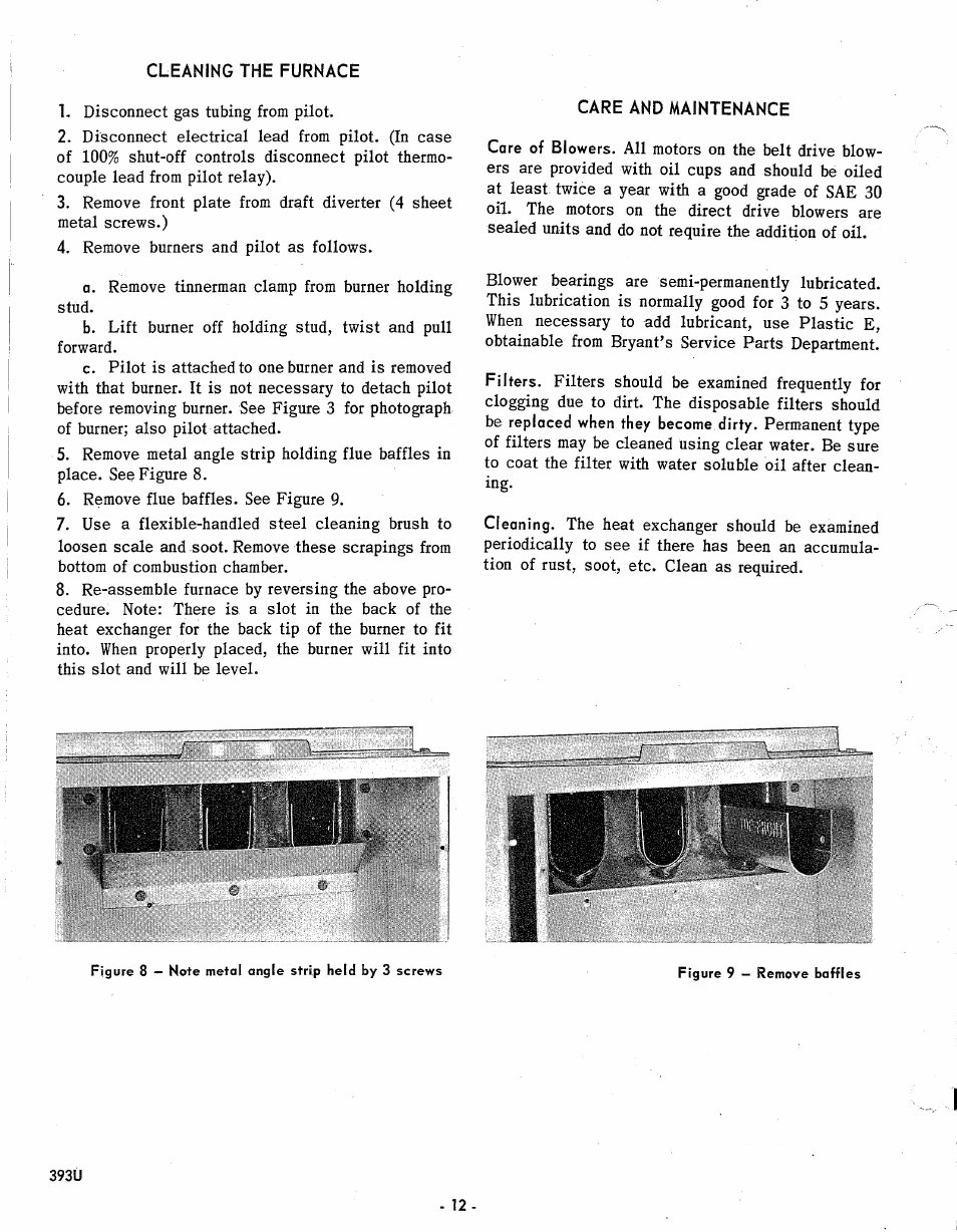 Cleaning the furnace, Care and maintenance | Bryant Gas Air 393U User Manual | Page 12 / 15