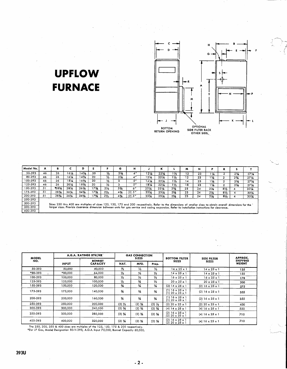Upflow, Furnace, Upflow furnace | 393u - 2 | Bryant Gas Air 393U User Manual | Page 2 / 15