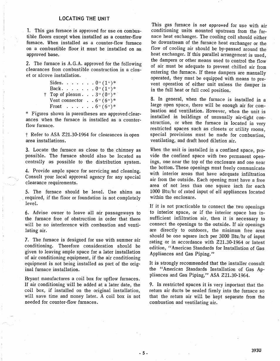 Locating the unit | Bryant Gas Air 393U User Manual | Page 5 / 15