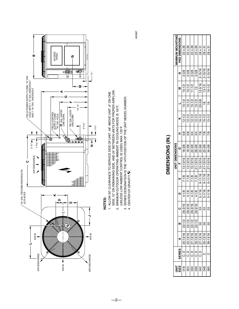 Dimensions (in.) | Bryant 593C User Manual | Page 2 / 28