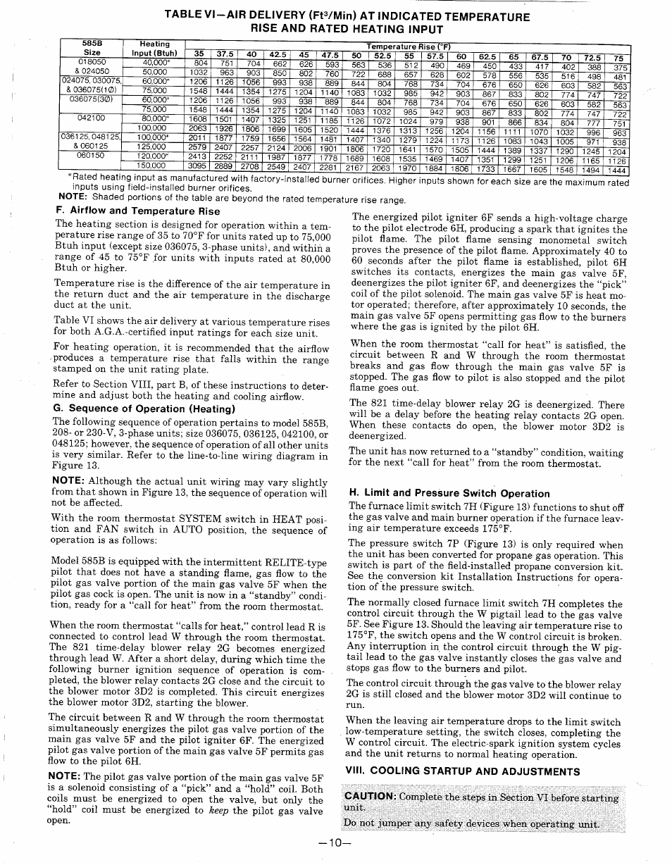 G. sequence of operation (heating), H. limit and pressure switch operation, Viii. cooling startup and adjustments | Bryant 585B User Manual | Page 10 / 14