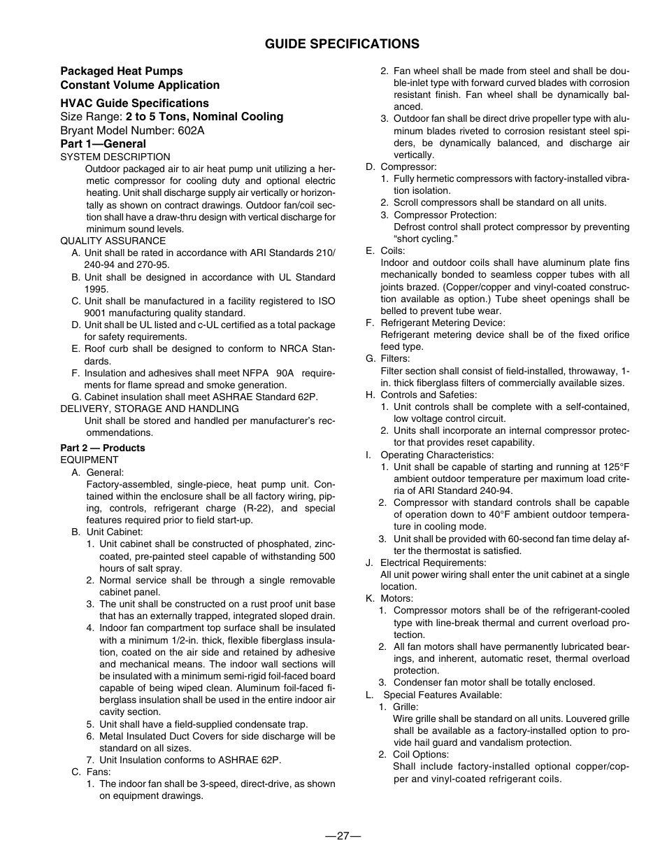 Guide specifications | Bryant 602A User Manual | Page 27 / 28