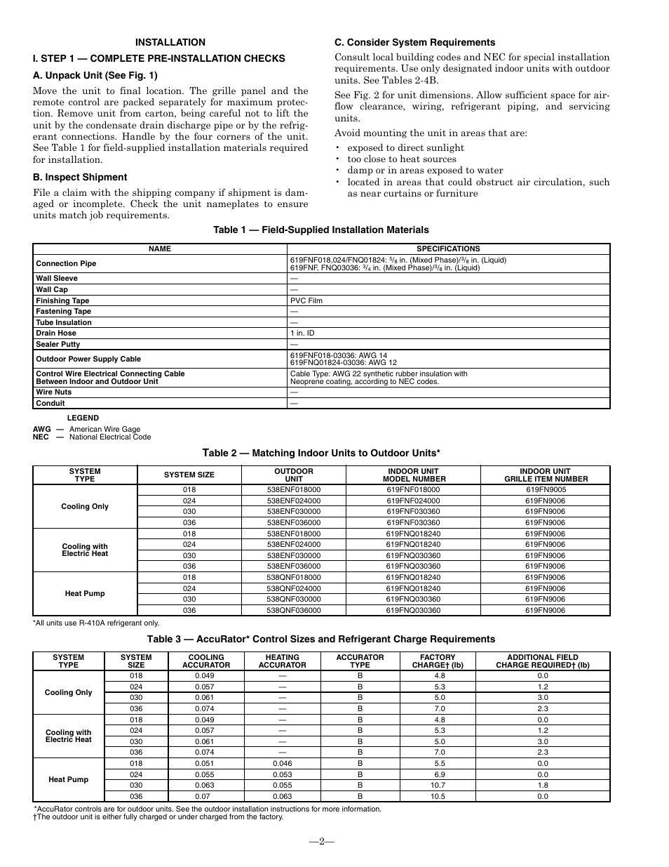 Able 2 — matching indoor units to outdoor units | Bryant 619FNQ User Manual | Page 2 / 24