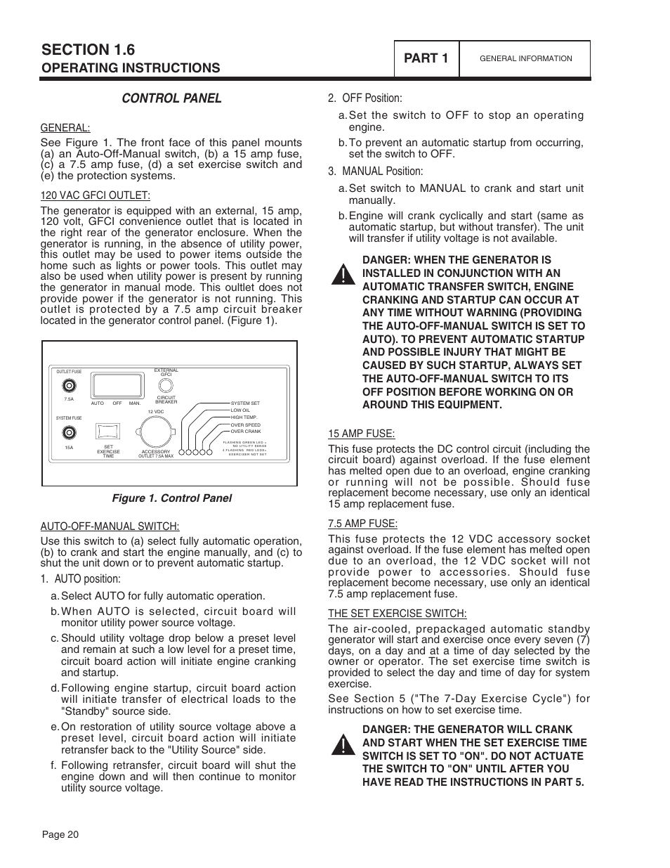 Control panel, Part 1, Operating instructions | Auto position, Off position, Manual position | Bryant ASPAS1BBA015 User Manual | Page 20 / 144