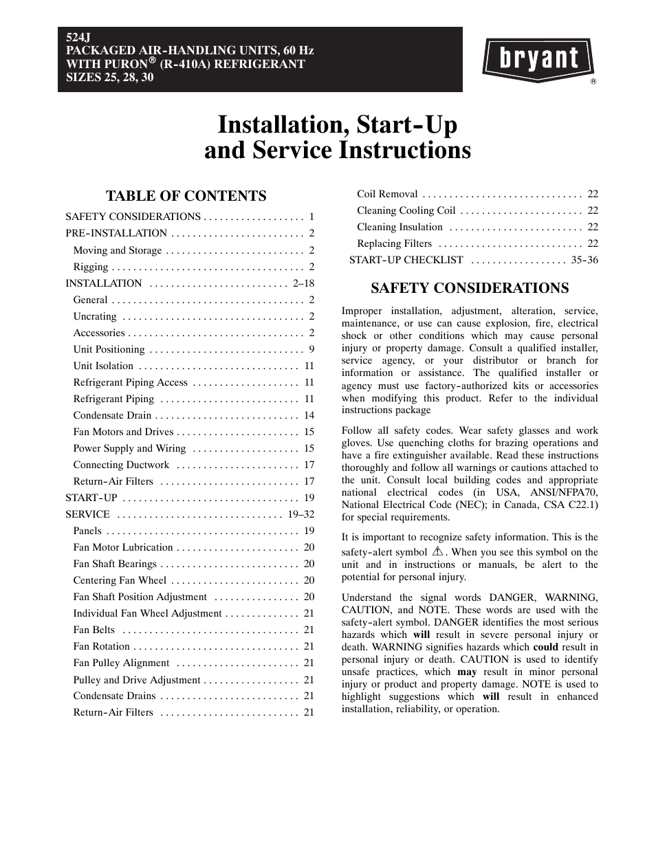 Bryant 524J User Manual | 36 pages