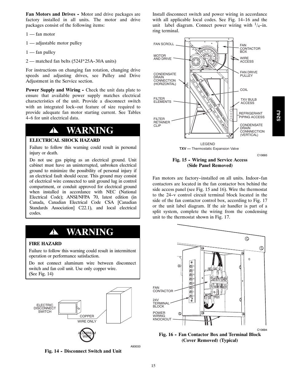 Warning | Bryant 524J User Manual | Page 15 / 36