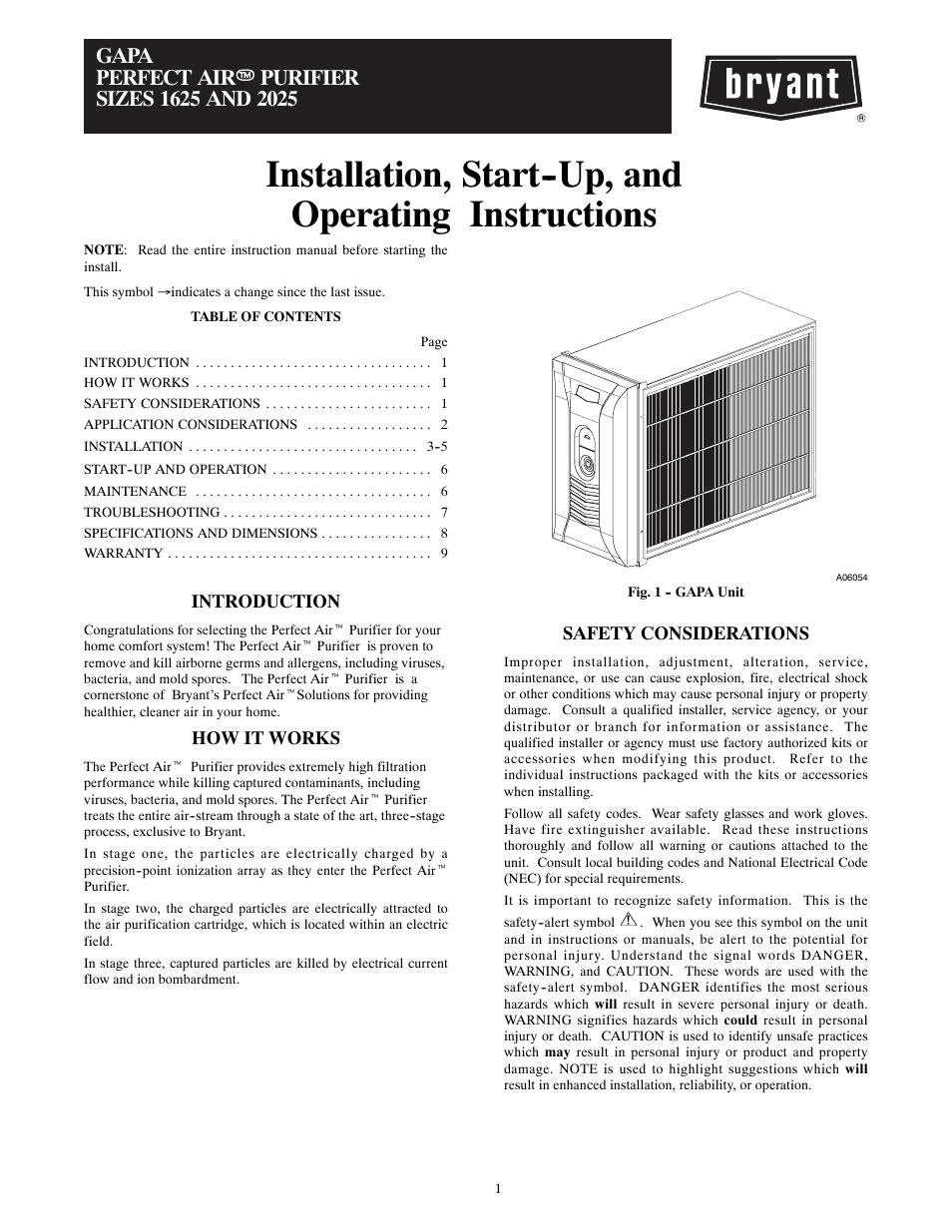 Bryant GAPAAXBB1625 User Manual | 10 pages