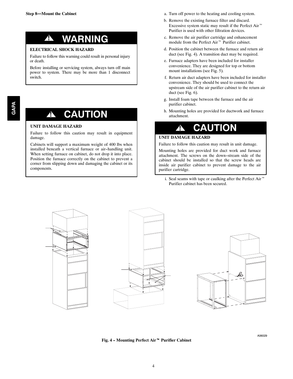 Warning, Caution | Bryant GAPAAXBB1625 User Manual | Page 4 / 10