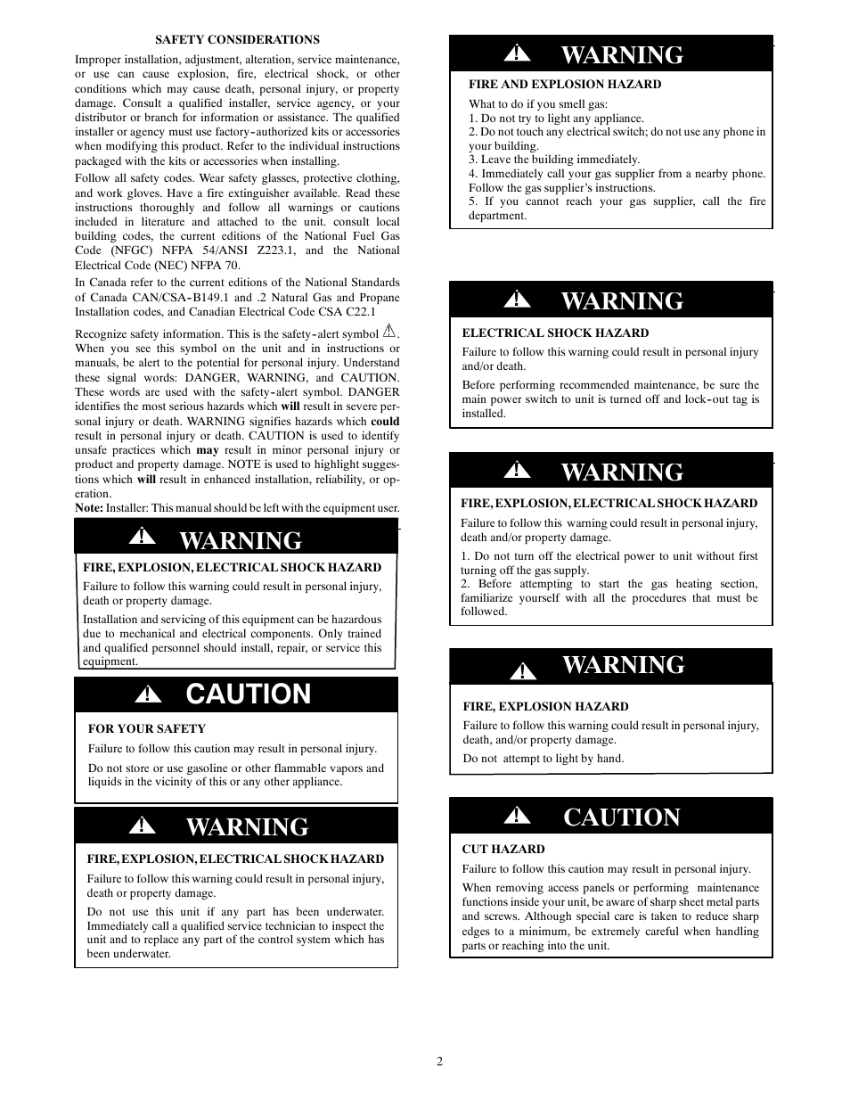 Caution, Warning | Bryant Single Packaged And Gas Furnace System 577D User Manual | Page 2 / 8