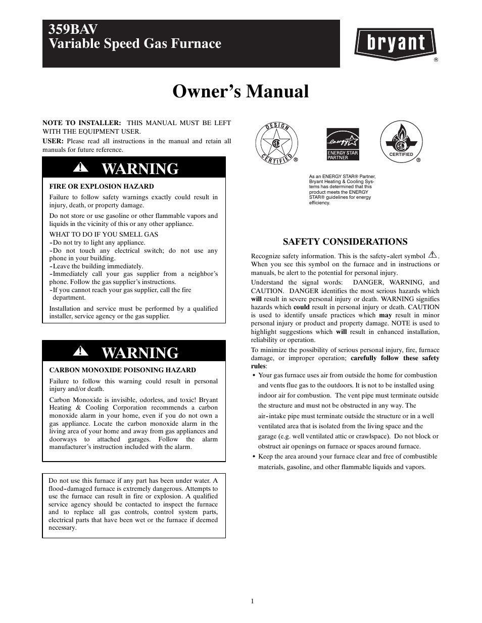 Bryant 359BAV User Manual | 8 pages