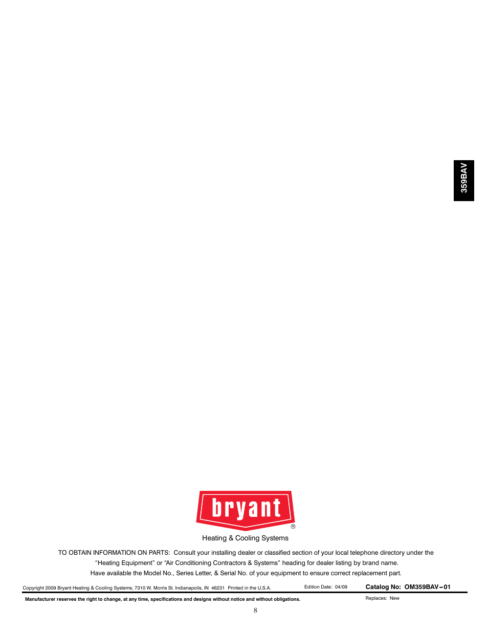 Bryant 359BAV User Manual | Page 8 / 8